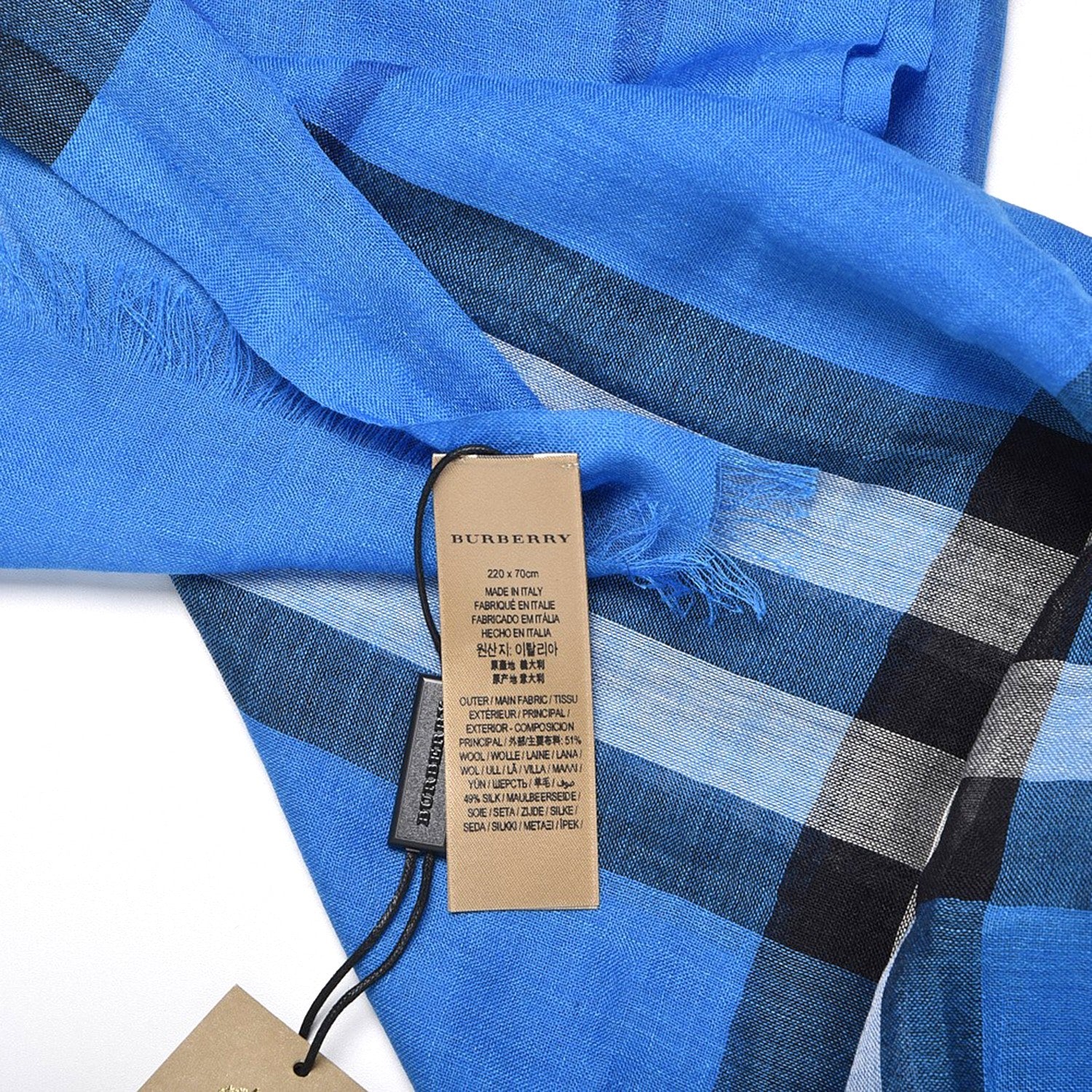 Burberry Wool Silk House Check Lightweight Scarf Cornflower Blue 5 of 6