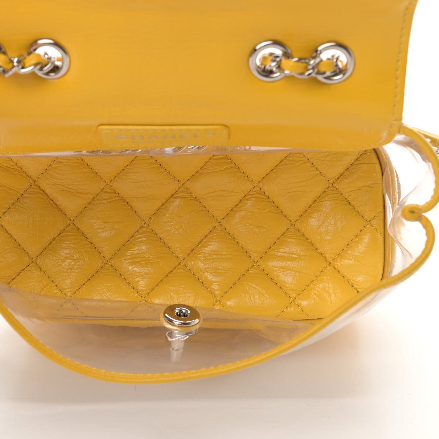 Crumpled Calfskin PVC Quilted Flap Yellow