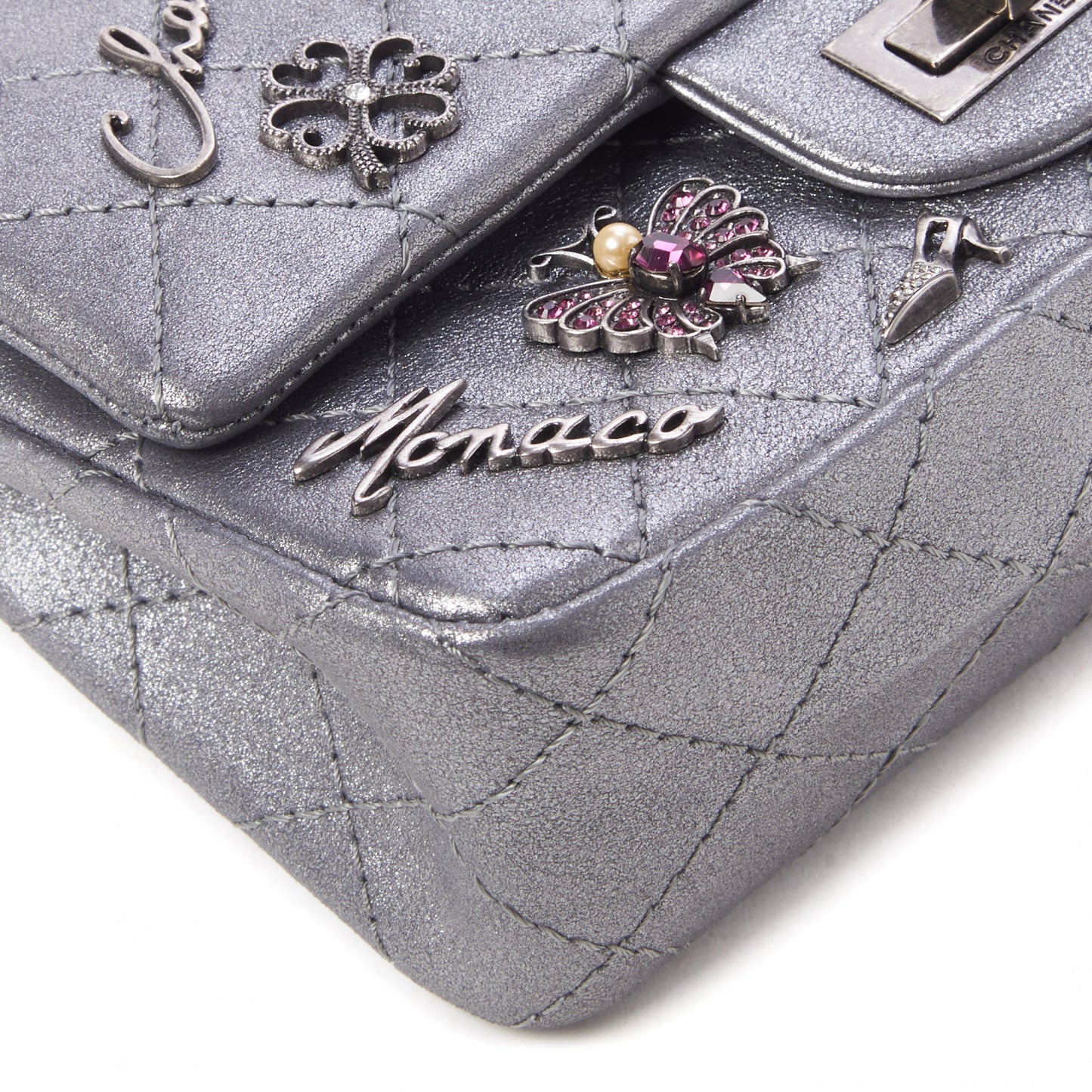 Metallic Calfskin Quilted Lucky Charms 2.55 Reissue 224 Flap Dark Silver
