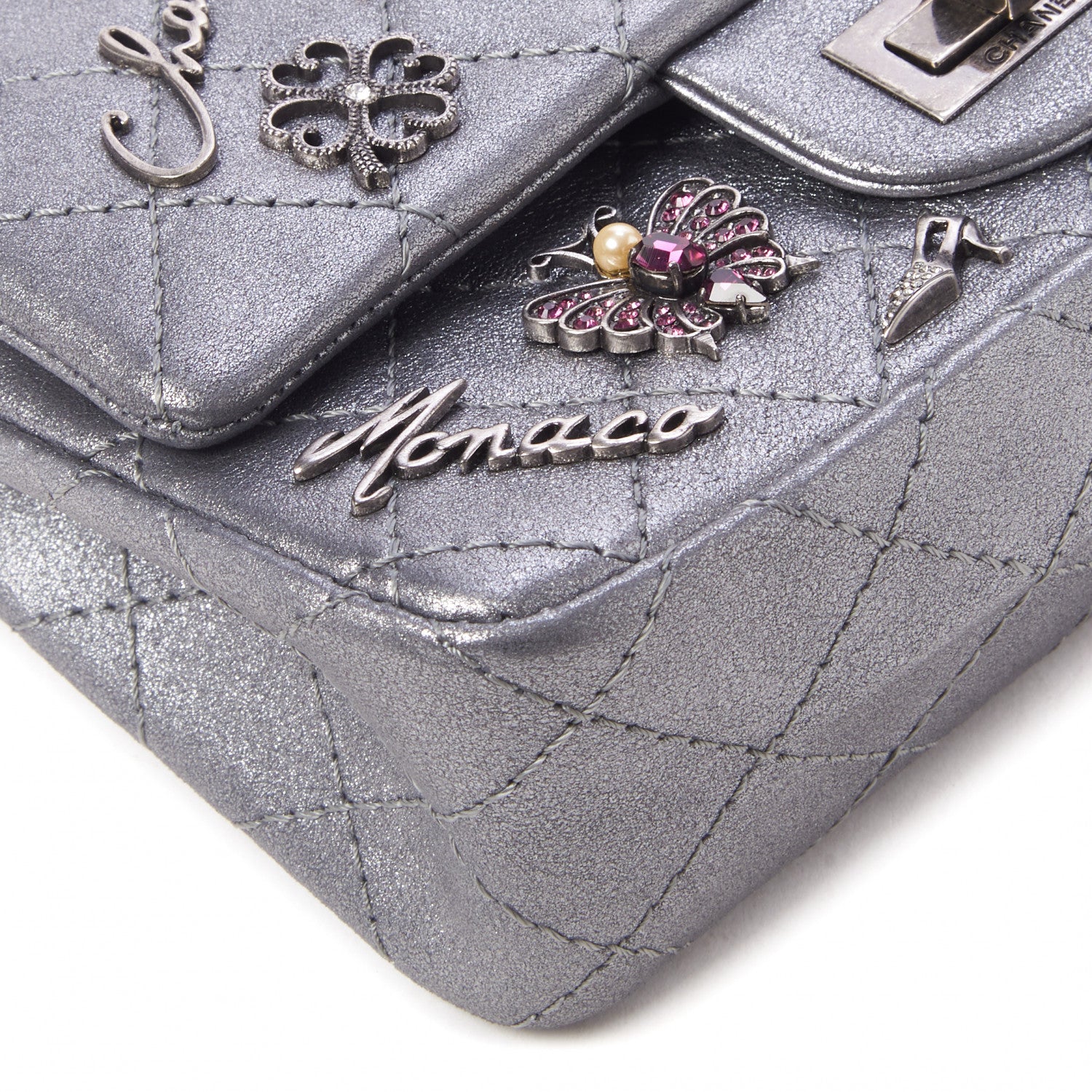 Chanel Metallic Calfskin Quilted Lucky Charms 2.55 Reissue 224 Flap Dark Silver 5 of 10