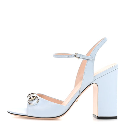 Gucci Malaga Kid Horsebit Cross Strap 95mm Sandals 39 Eden Light Blue 1 of 8