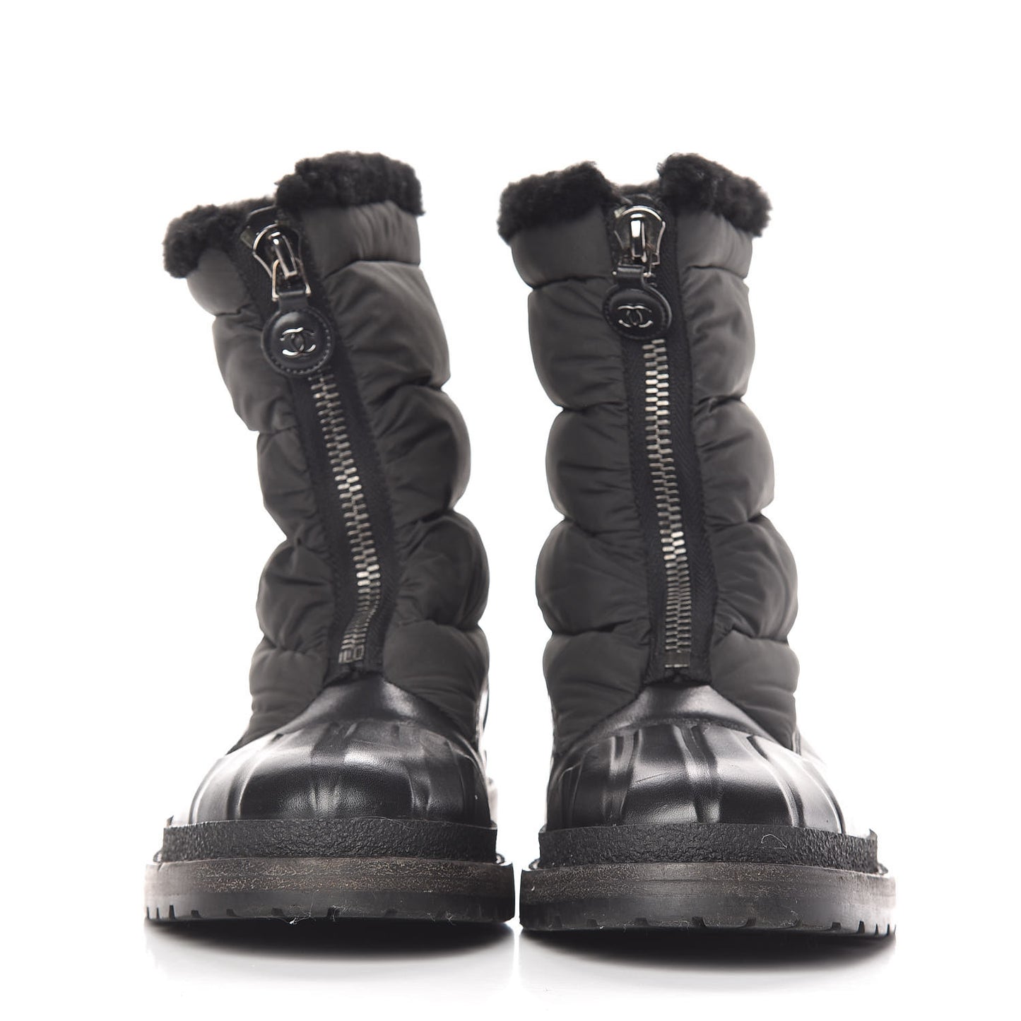 Calfskin Nylon Shearling Short Boots 7 Black