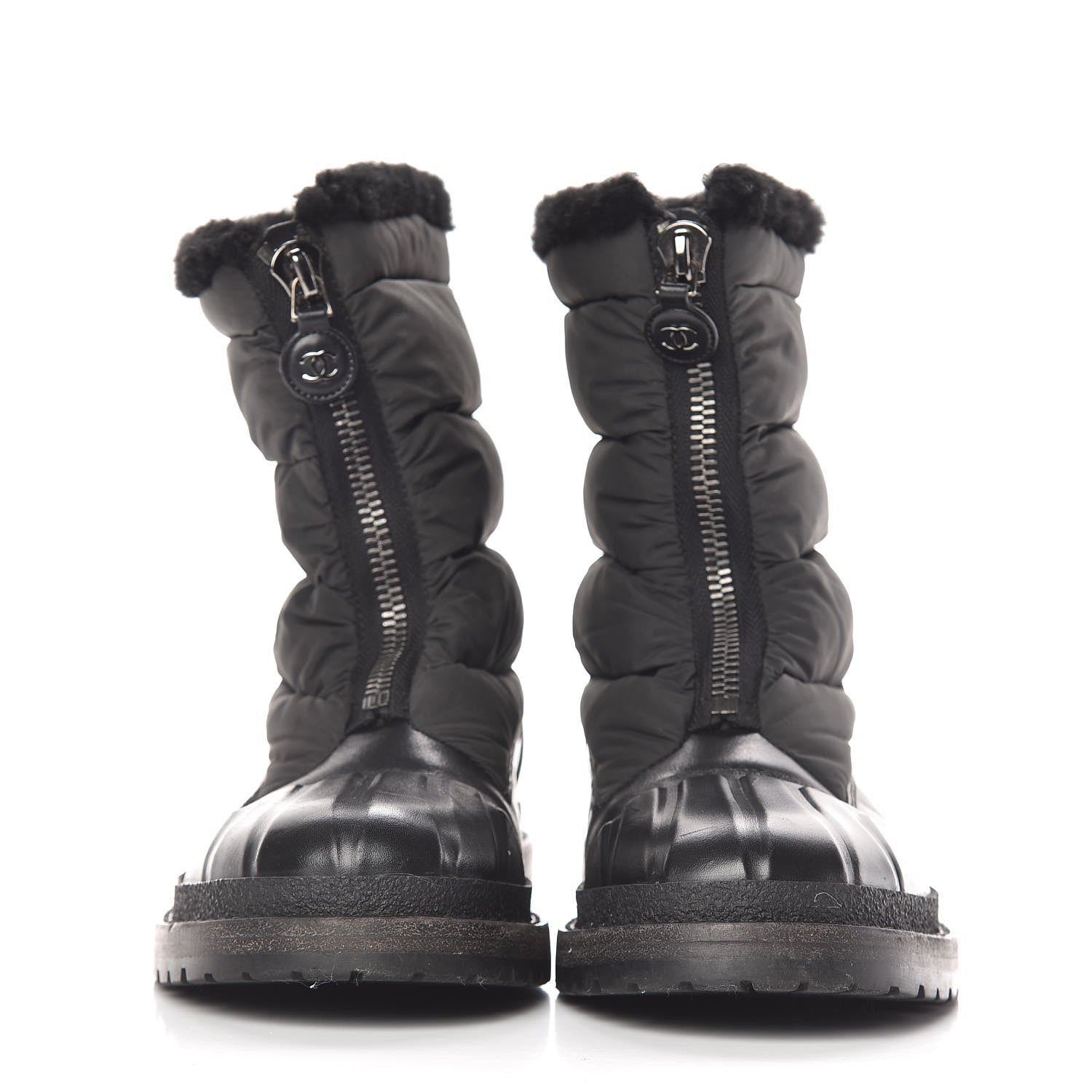 Chanel Calfskin Nylon Shearling Short Boots 7 Black 2 of 6