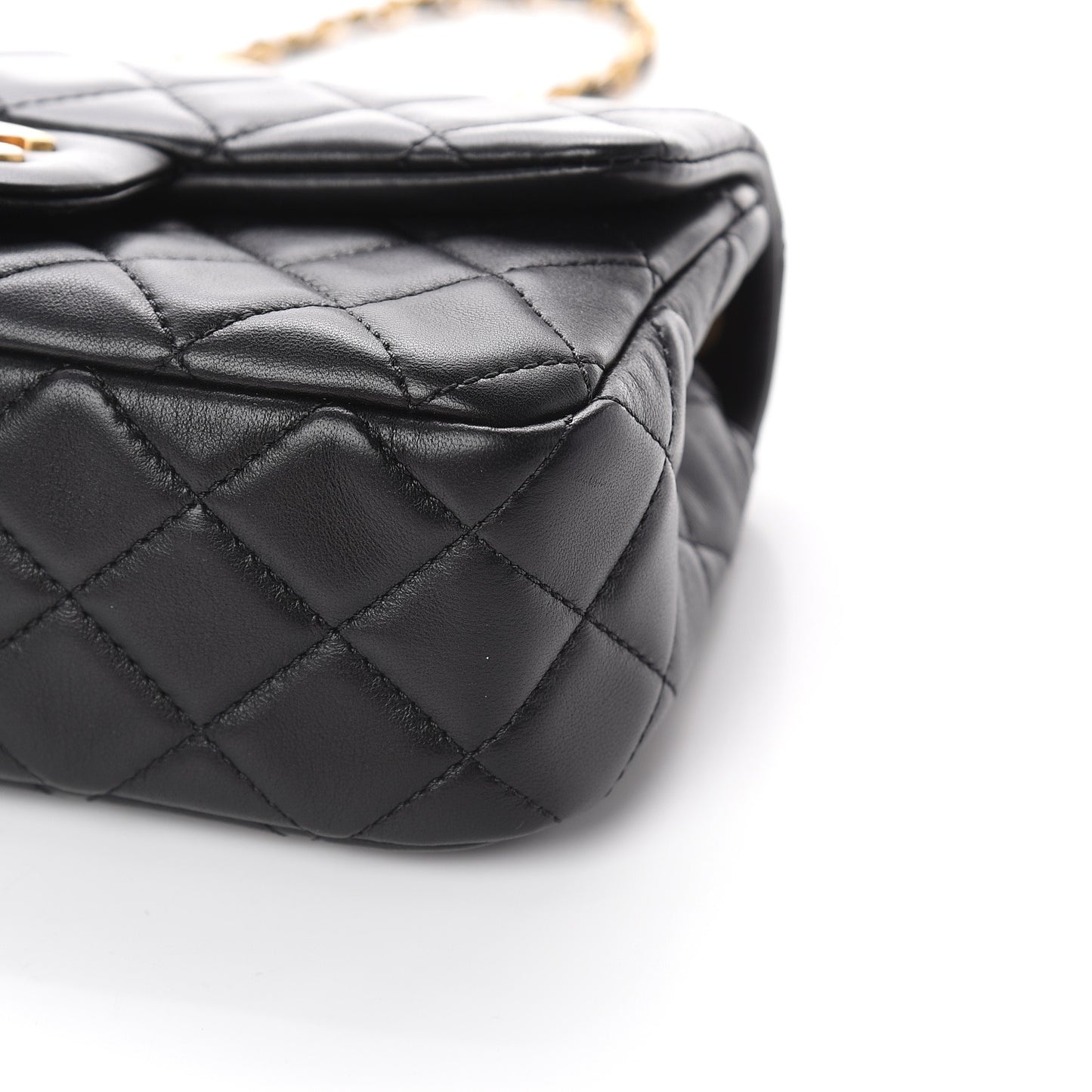 Lambskin Quilted Mini Rectangular Pearl Crush Flap Black