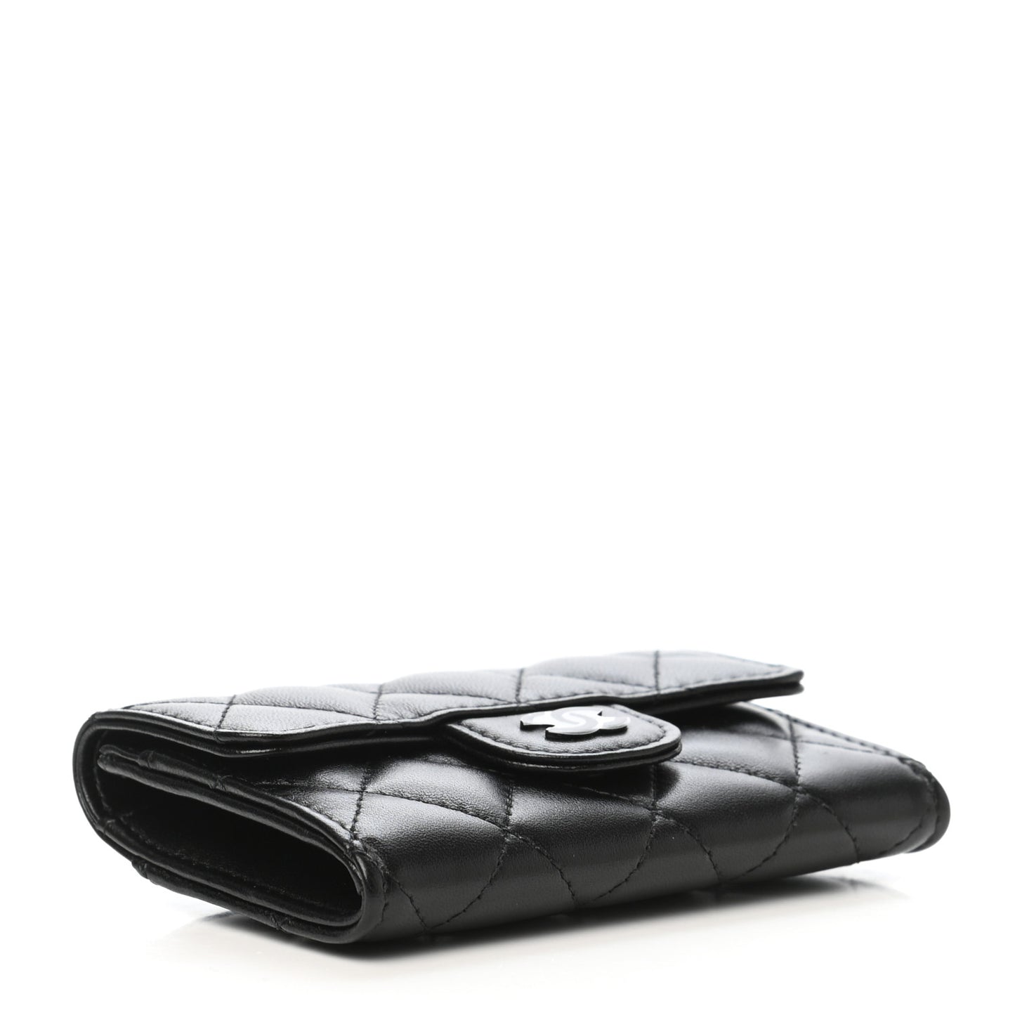 Lambskin Quilted Flap Card Holder Wallet So Black
