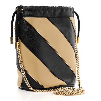 Gucci Calfskin Diagonal Striped Mini Zumi Bucket Bag Black Beige 3 of 12