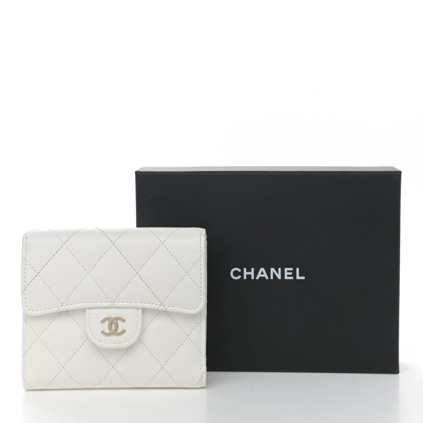 Caviar Quilted Compact Flap Wallet White
