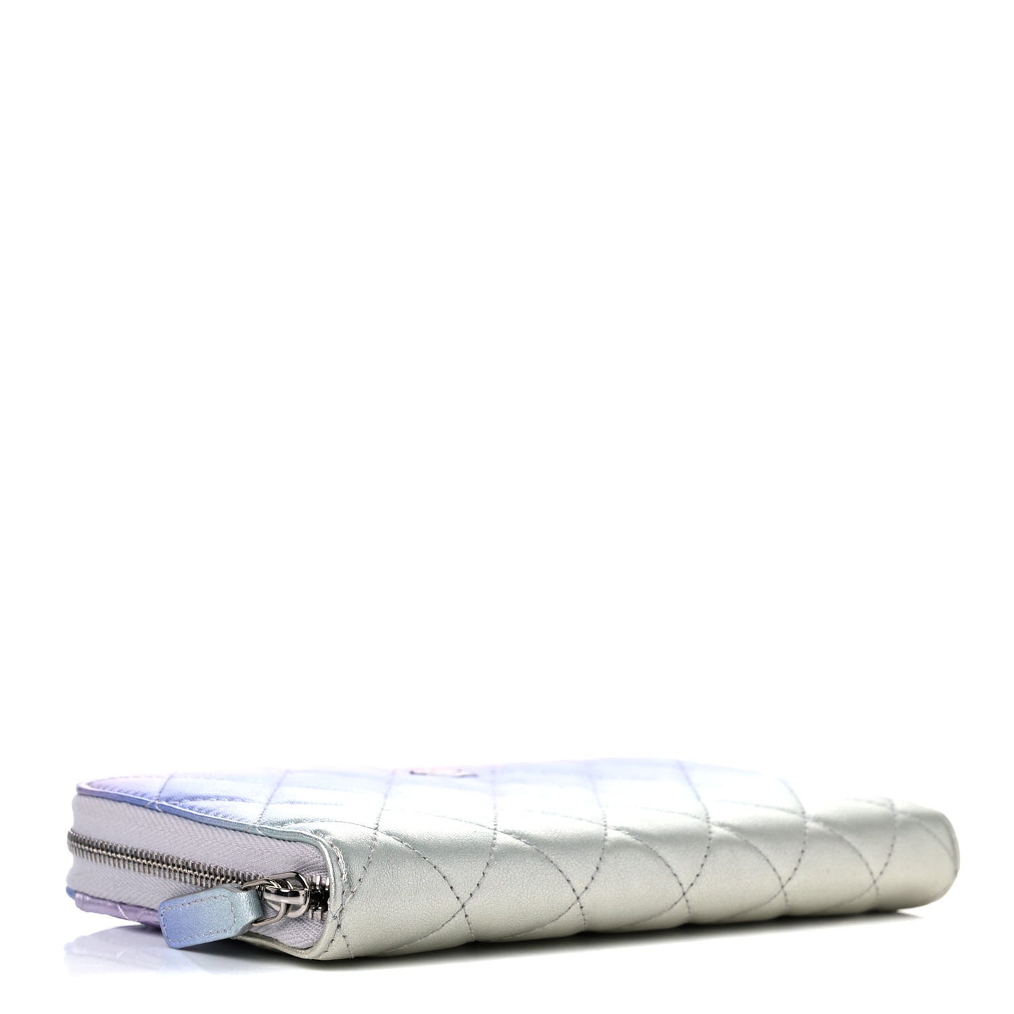 Gradient Metallic Calfskin Quilted Large Gusset Zip Around Wallet Purple Silver Blue Yellow Purple