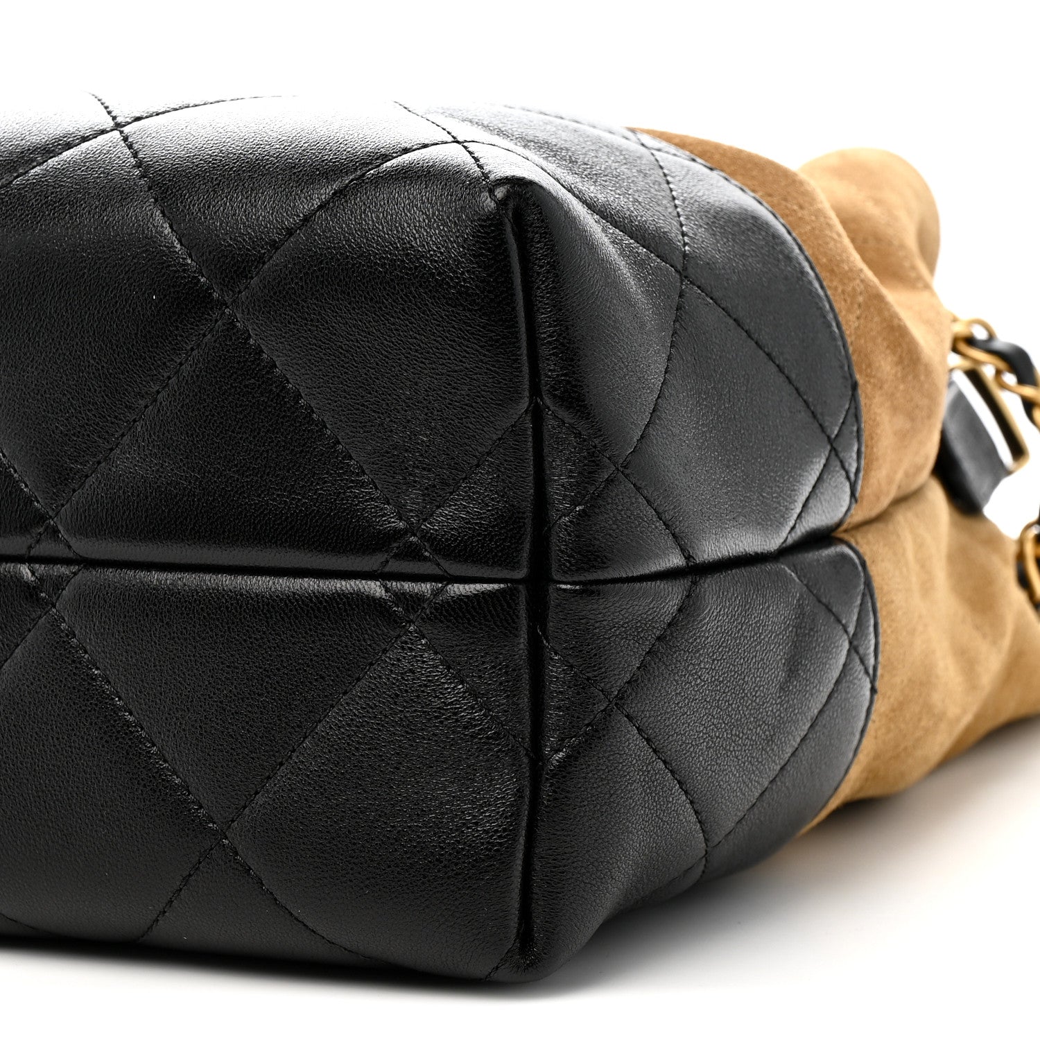 Chanel Suede Calfskin Shiny Lambskin Quilted Small Coco Base Shopping Bag Beige Black 10 of 11