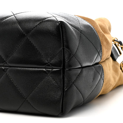 Chanel Suede Calfskin Shiny Lambskin Quilted Small Coco Base Shopping Bag Beige Black 10 of 11