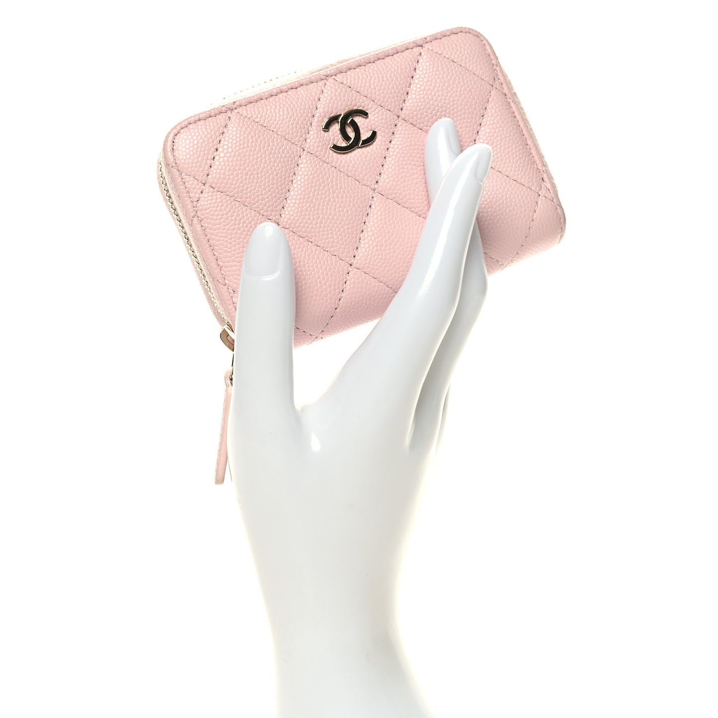 Caviar Quilted Zip Coin Purse Light Pink