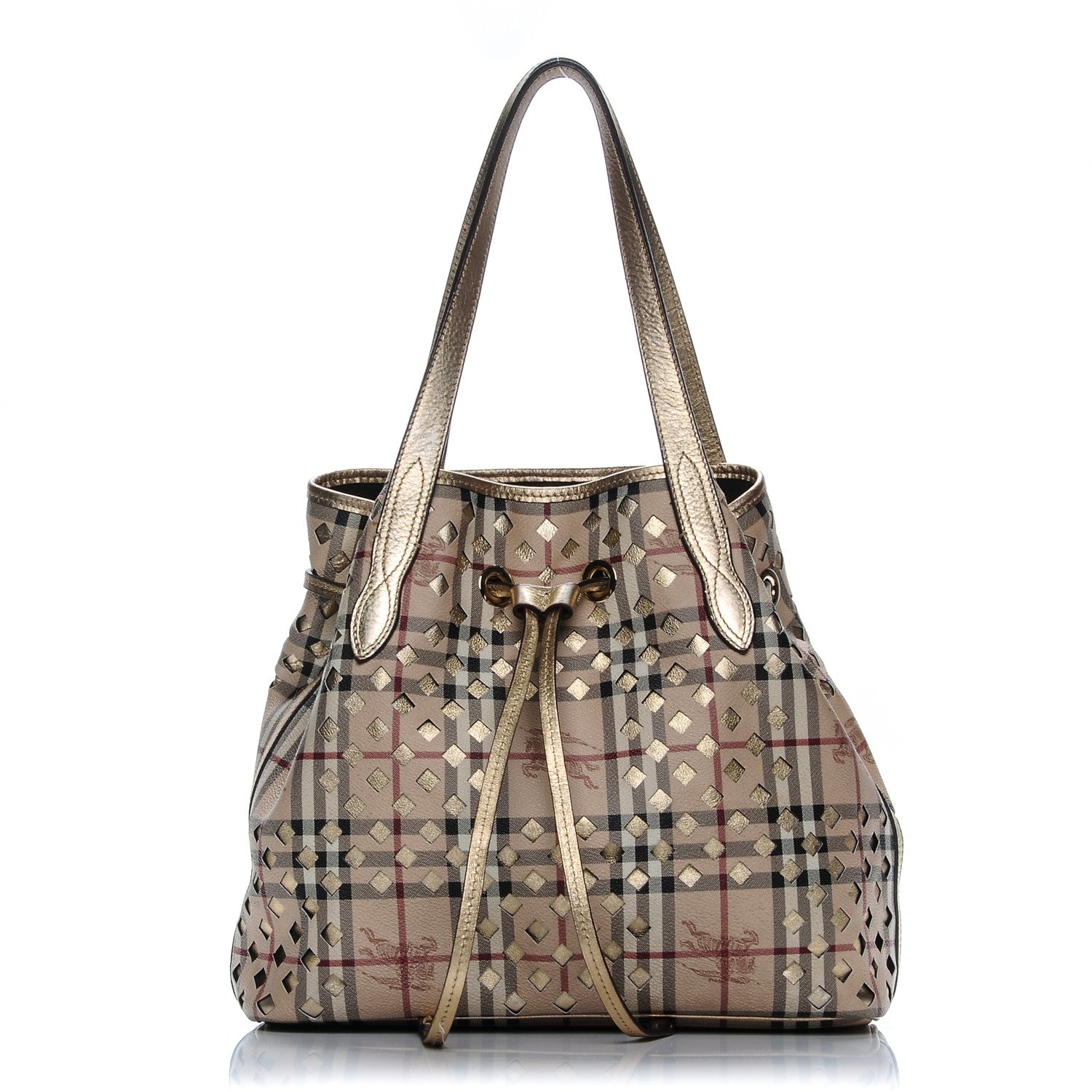 Burberry Haymarket Check Drawstring Claudia Bag Gold 1 of 12