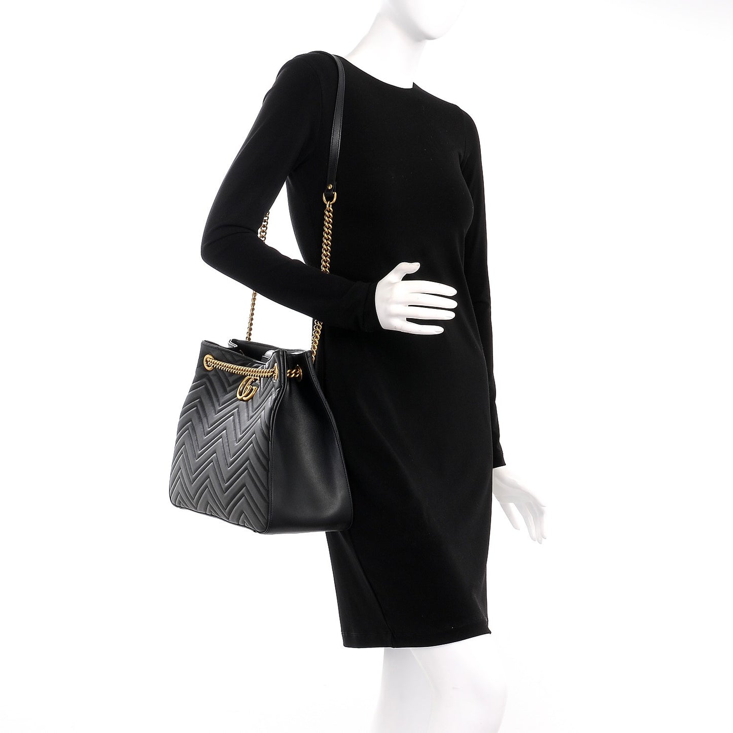Calfskin Matelasse Medium GG Marmont Shoulder Tote Bag Black