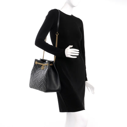 Gucci Calfskin Matelasse Medium GG Marmont Shoulder Tote Bag Black 2 of 7