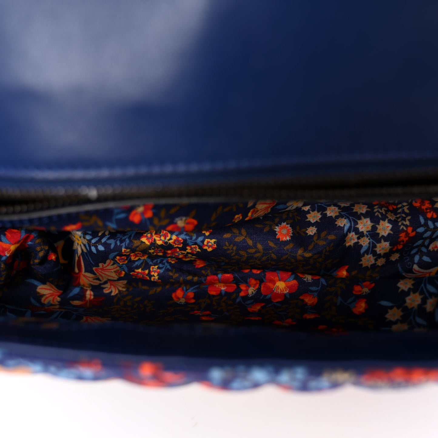Cotton Calfskin Matelasse Floral Print Small GG Marmont Shoulder Bag Blue Red Deep Ocean Blue