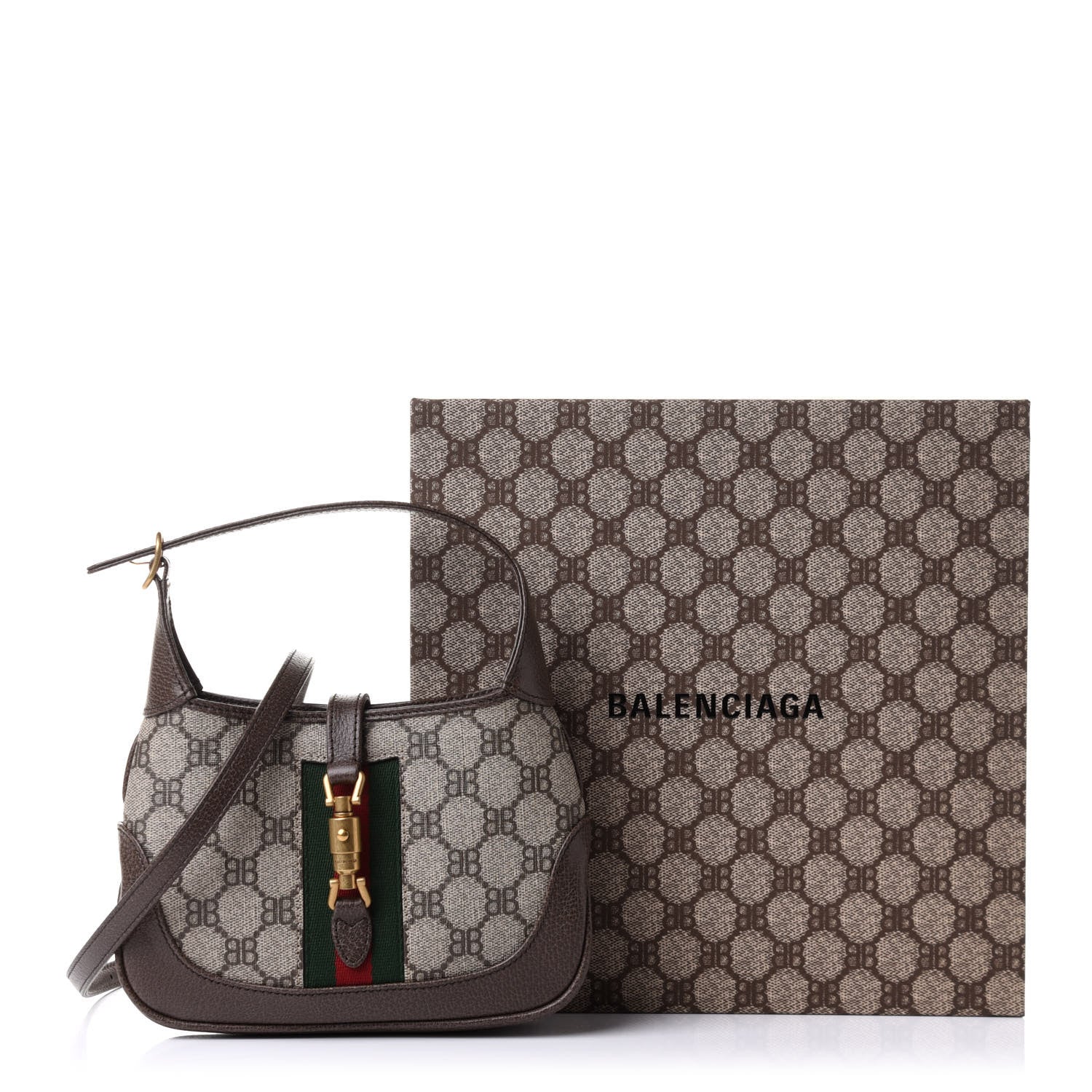 Gucci X BALENCIAGA BB Supreme Monogram Calfskin Web Mini Jackie 1961 Hobo Beige Ebony 11 of 11