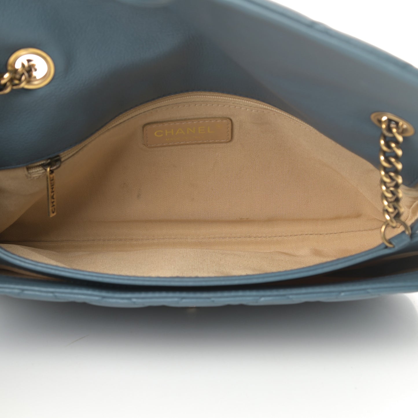 Calfskin Quilted Medium CC Crown Flap Blue