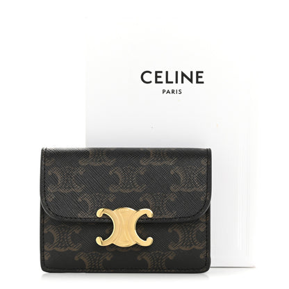 Celine Triomphe Canvas Calfskin Flap Card Holder Tan 10 of 10