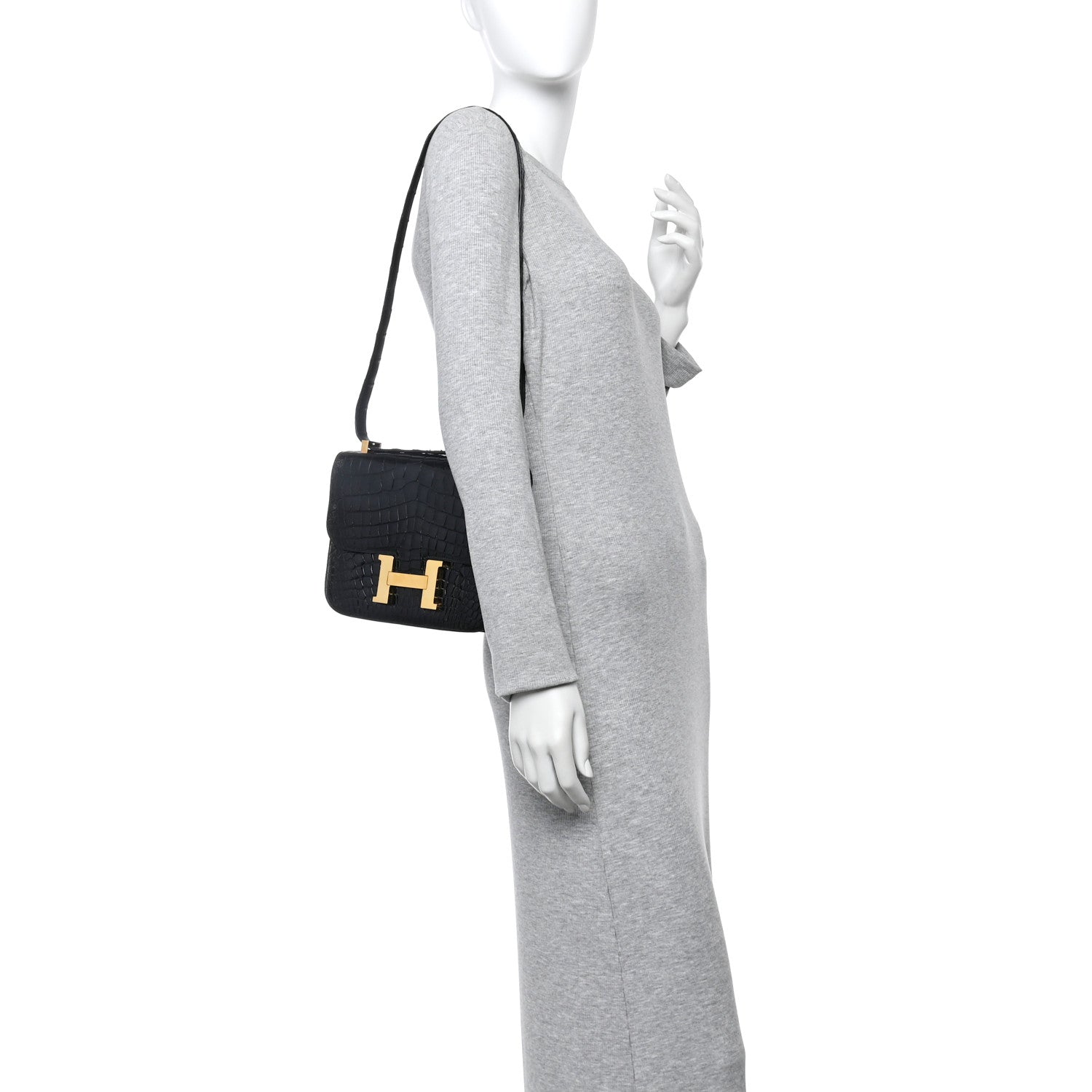 Hermes Shiny Caiman Crocodile Constance 23 Black 2 of 14