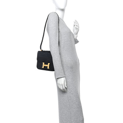 Hermes Shiny Caiman Crocodile Constance 23 Black 2 of 14
