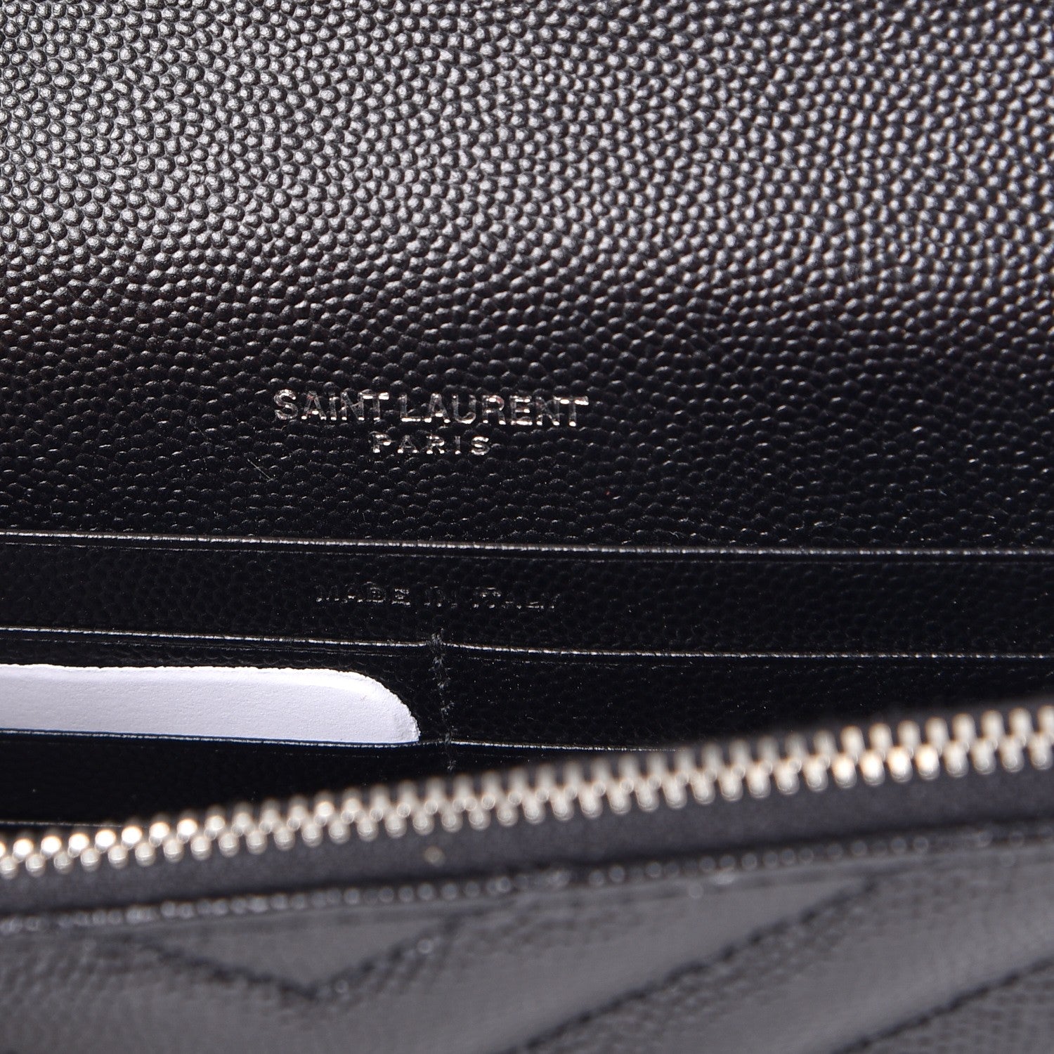 Saint Laurent Grain De Poudre Matelasse Chevron Monogram Envelope Chain Wallet Black 6 of 8