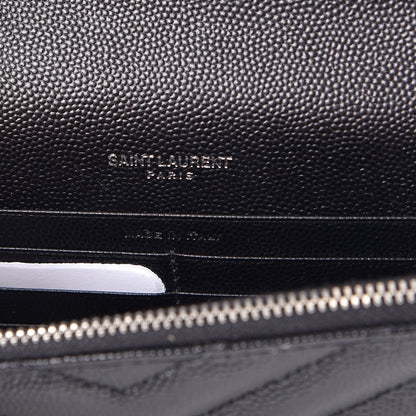 Saint Laurent Grain De Poudre Matelasse Chevron Monogram Envelope Chain Wallet Black 6 of 8