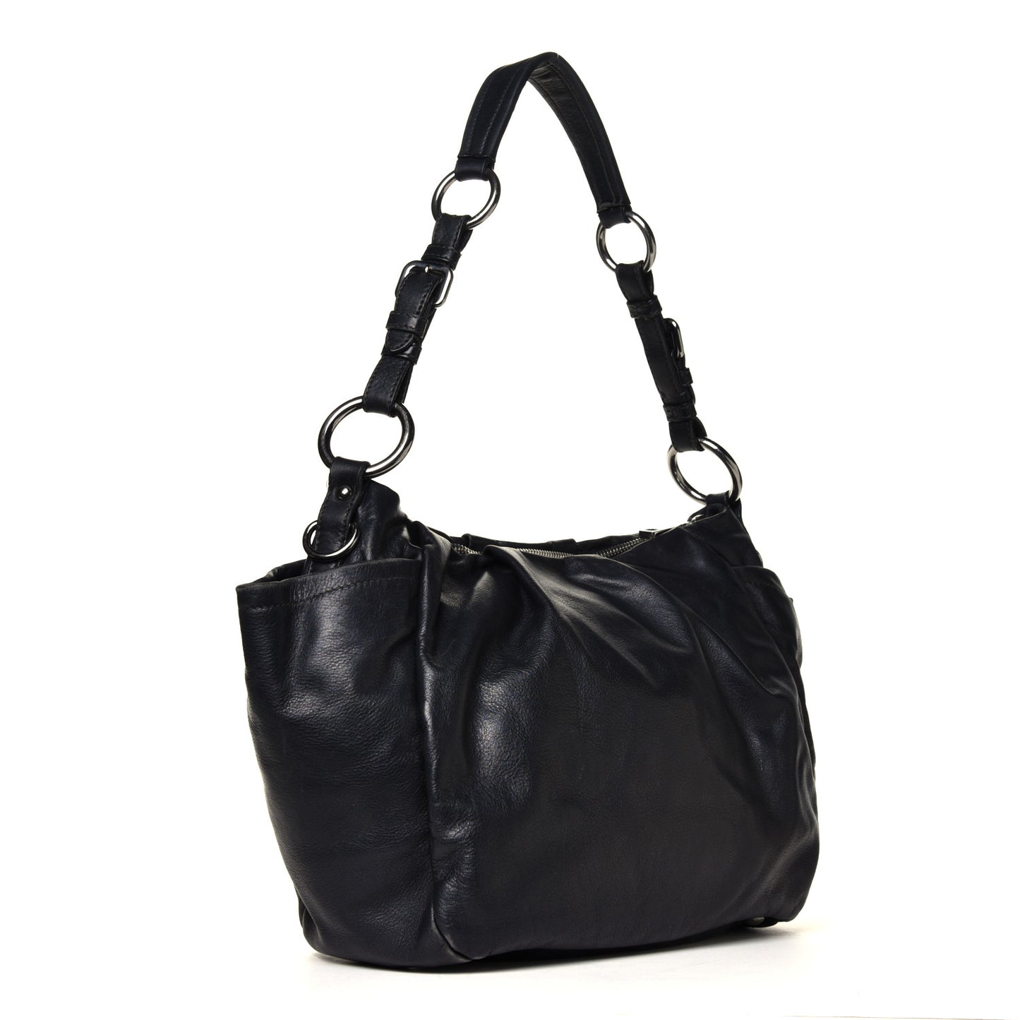 Soft Calfskin Pleated Hobo Black