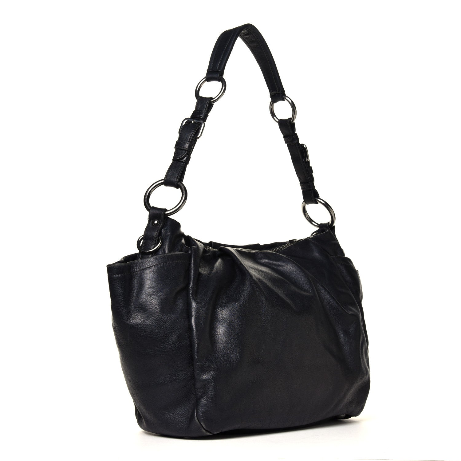 Prada Soft Calfskin Pleated Hobo Black 2 of 10