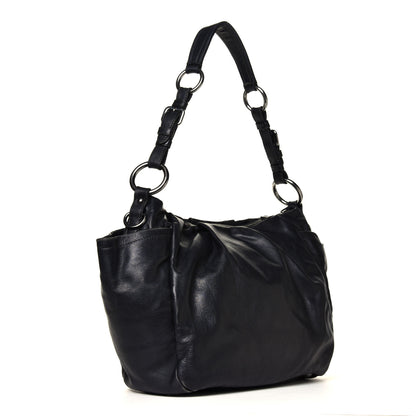 Prada Soft Calfskin Pleated Hobo Black 2 of 10