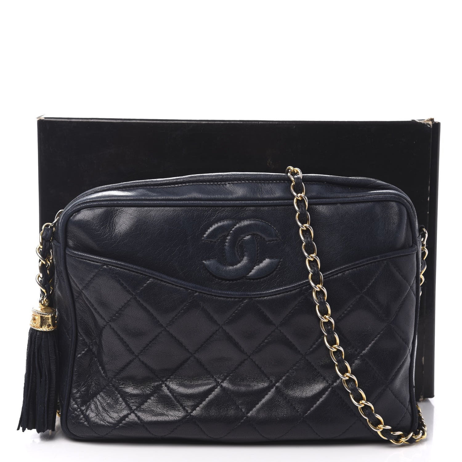 Chanel Lambskin Quilted CC Tassel Camera Case Navy 12 of 12