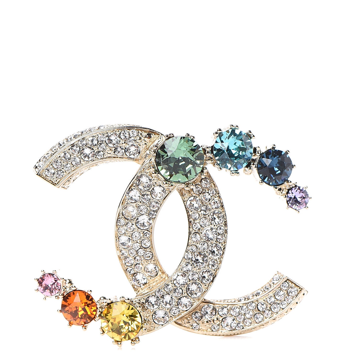 Chanel Crystal Over The Rainbow CC Brooch Gold Multicolor 1 of 4