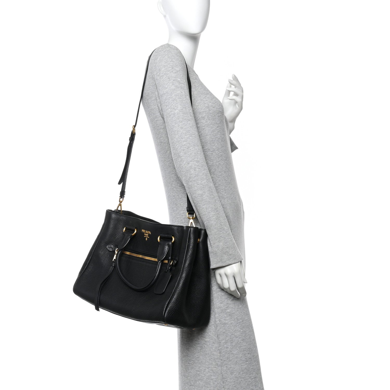 Prada Vitello Daino Tote Black 3 of 9