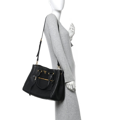 Prada Vitello Daino Tote Black 3 of 9