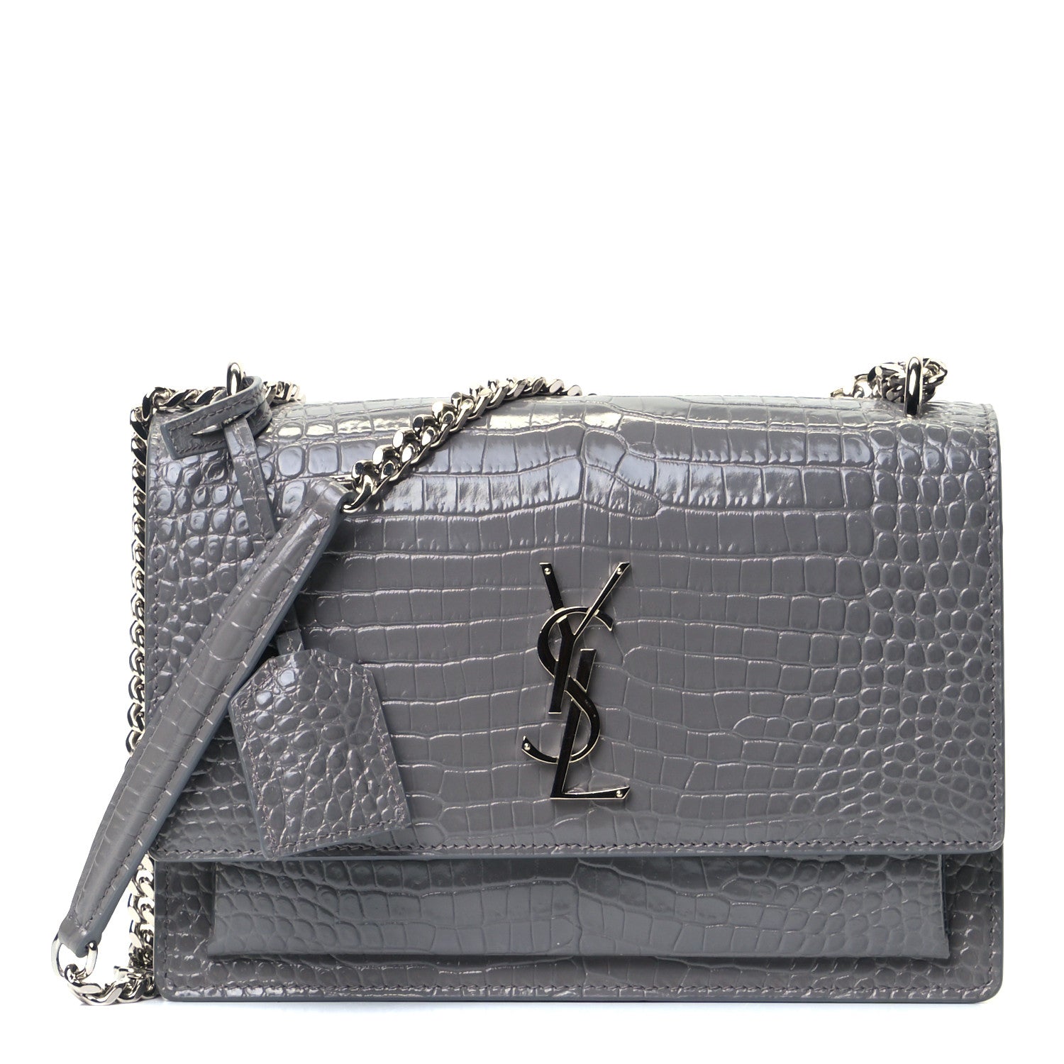 Saint Laurent Calfskin Crocodile Embossed Medium Monogram Sunset Fog 1 of 5