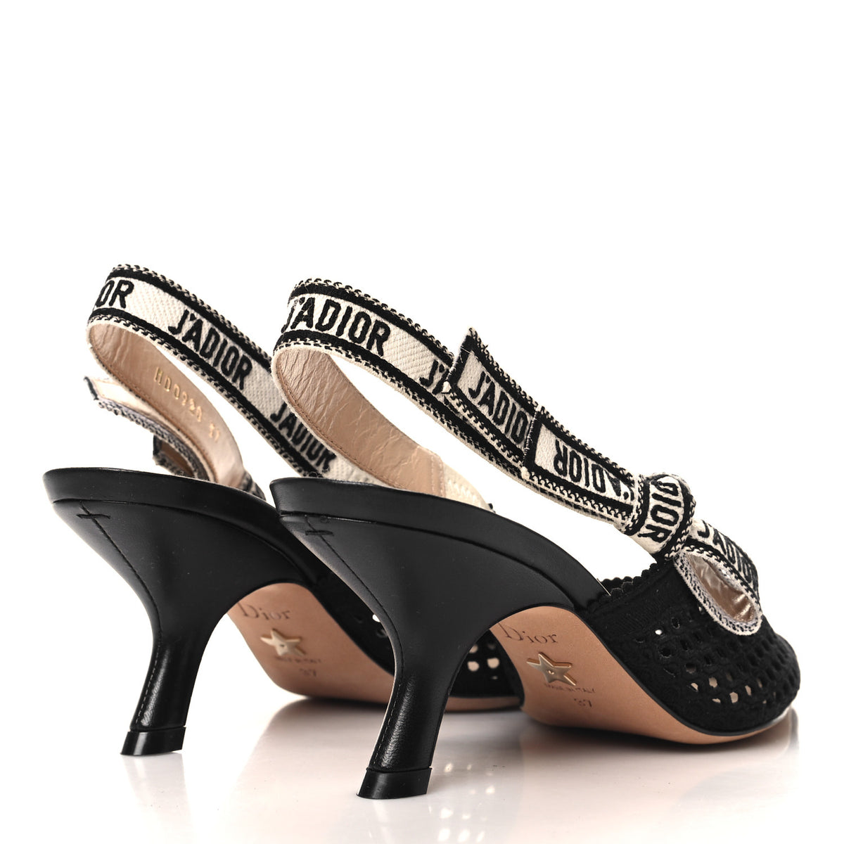 Christian Dior Cotton Lambskin Mesh Embroidered J'Adior Slingback 65mm Pumps 37 Black 4 of 9