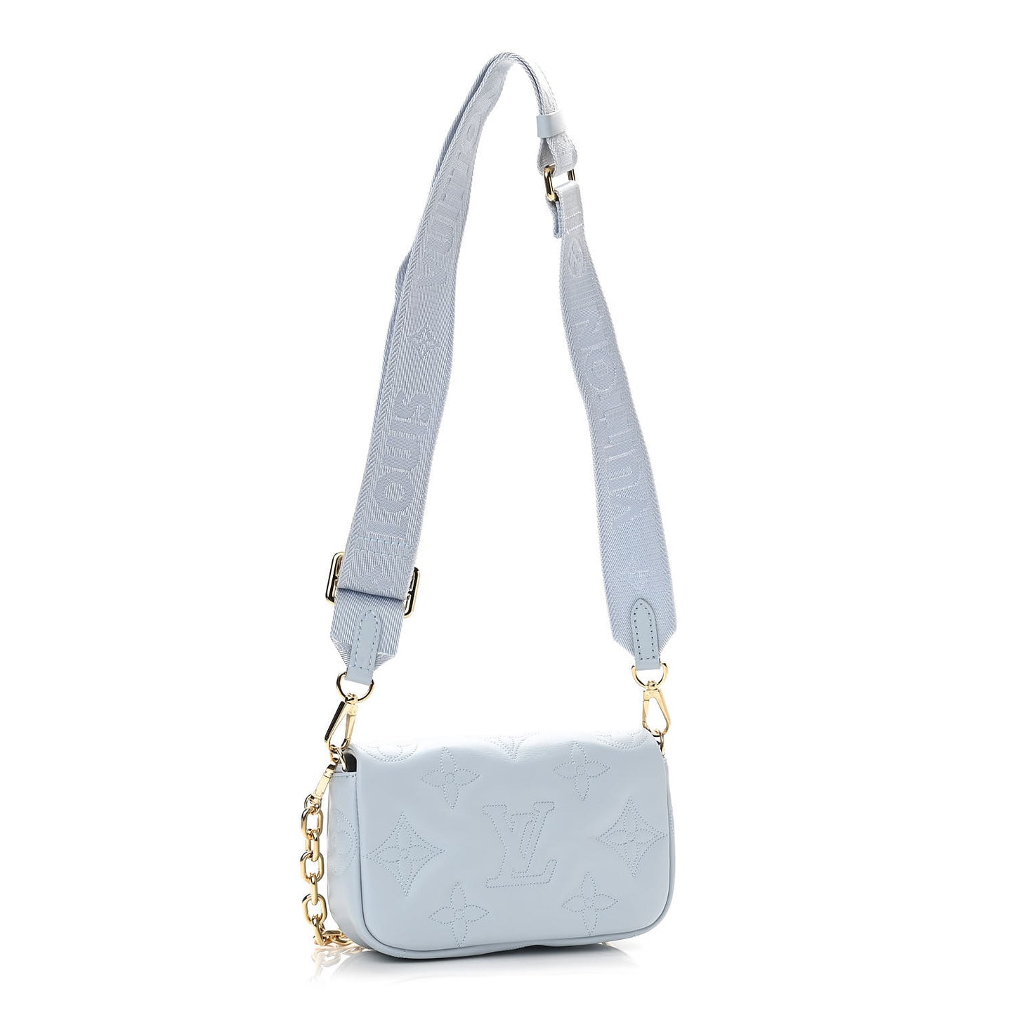 Calfskin Bubblegram Wallet On Strap Ice Blue