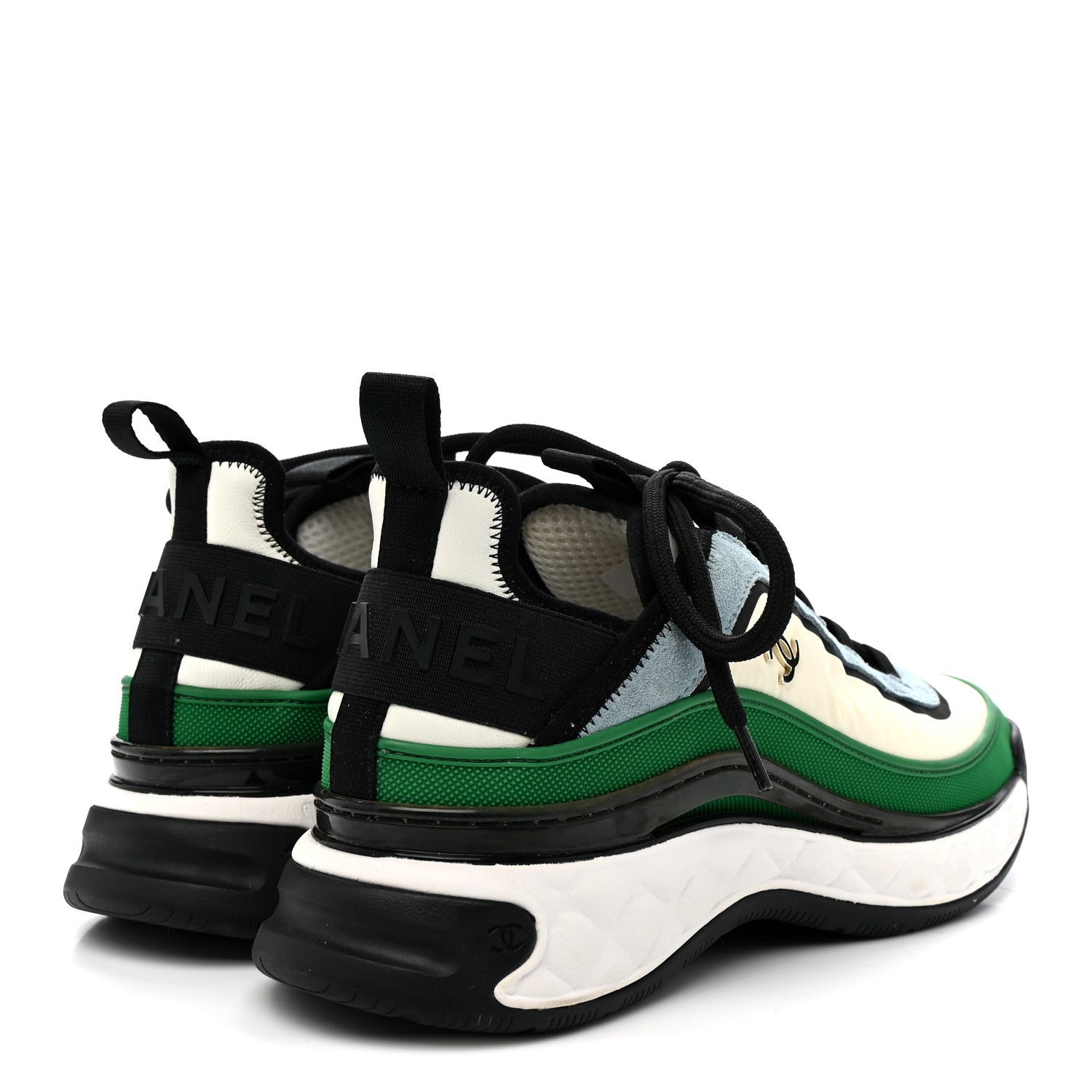 Chanel Suede Calfskin Mixed Fibers CC Sneakers 40 Ivory Green Light Blue 37.5 Ivory Green Light Blue 5 of 9