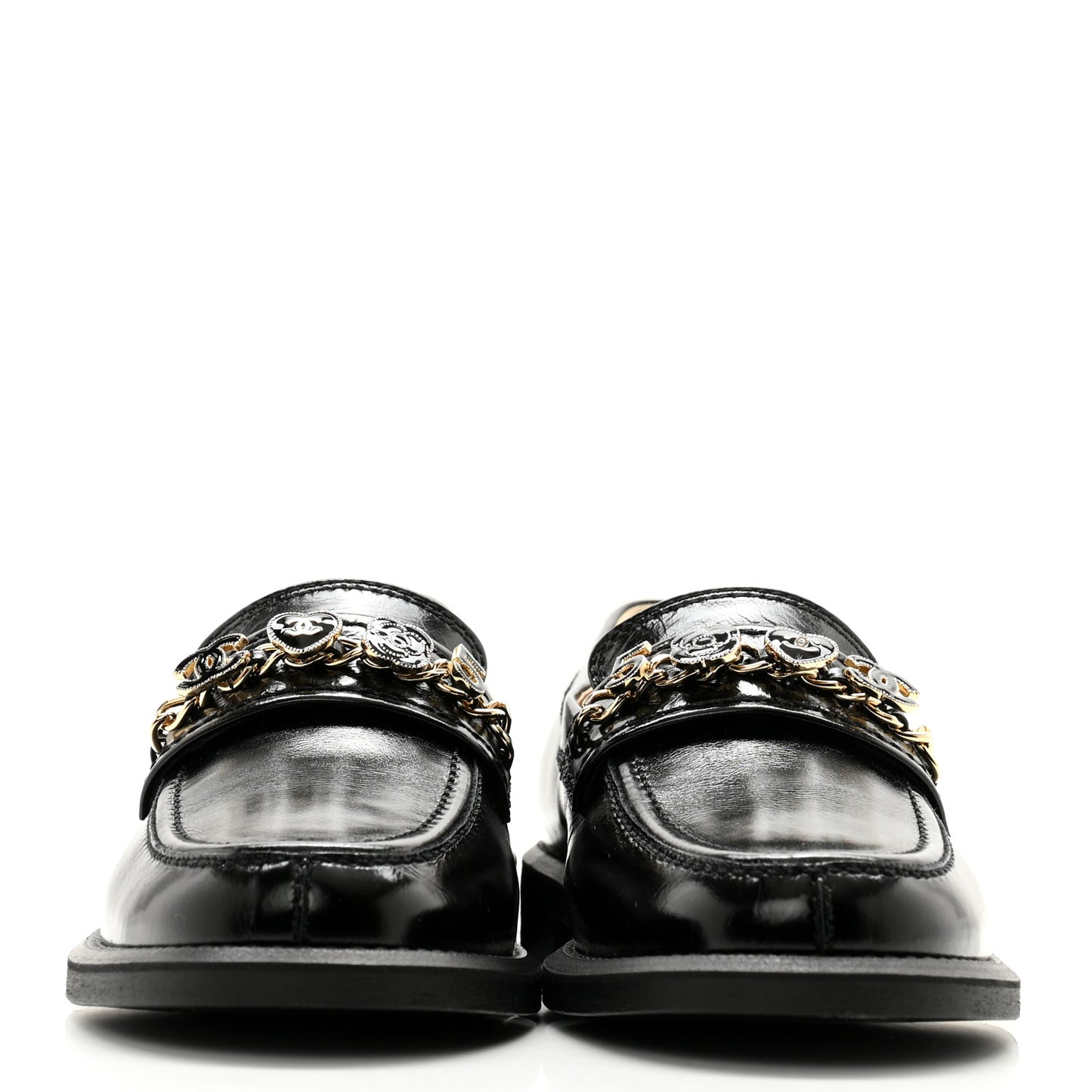 Calfskin Enamel Charms Mocassin Loafers 35.5 Black