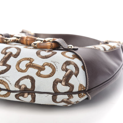 Gucci Canvas Bamboo Horsebit Print Amalfi Hobo Dark Brown 9 of 11