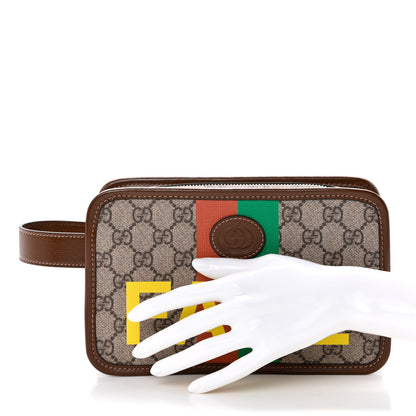 Gucci GG Supreme Monogram Azalea Calfskin Fake/Not Retro Interlocking G Cosmetic Case Beige Ebony Brown Sugar 2 of 11