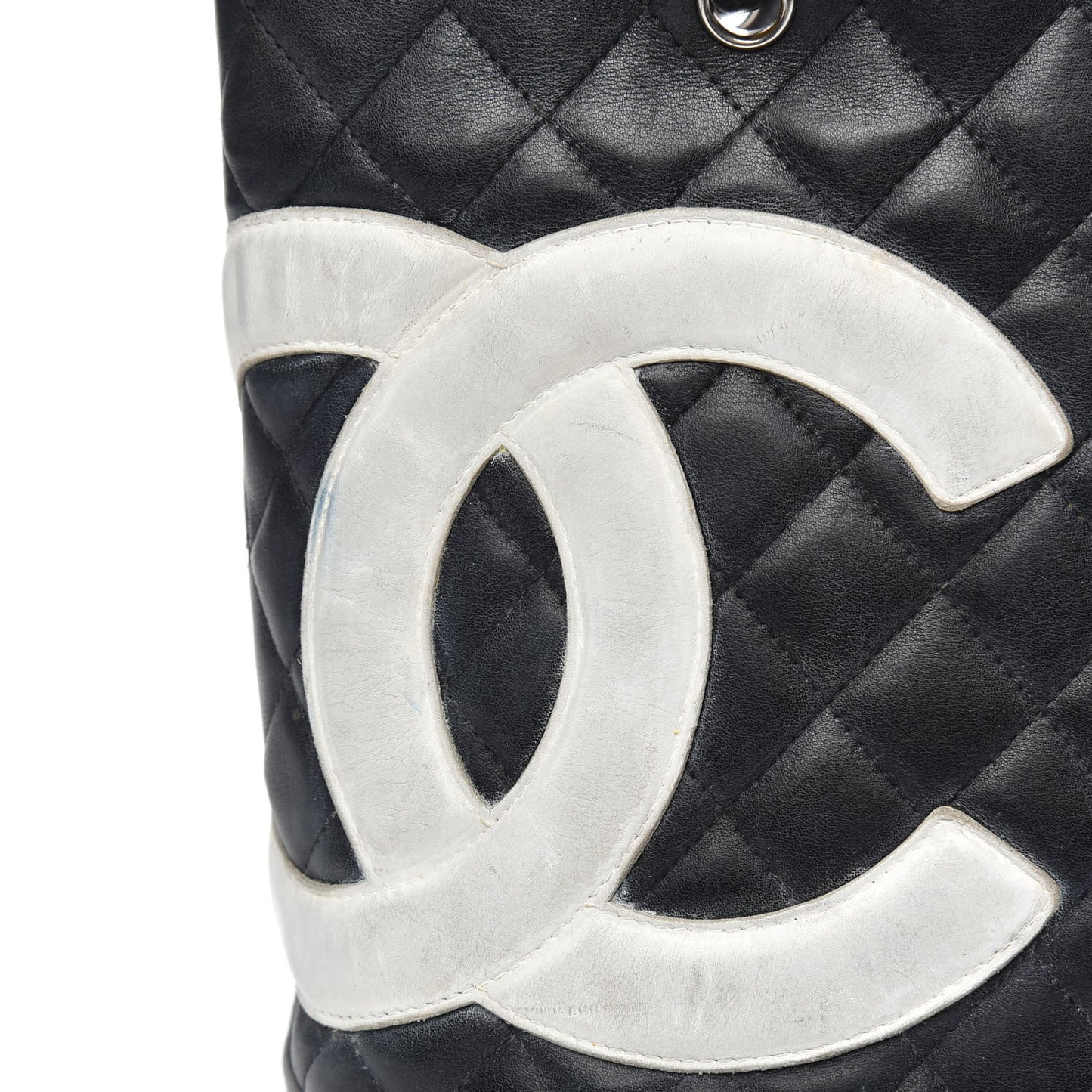 Calfskin Quilted Medium Cambon Tote Black White