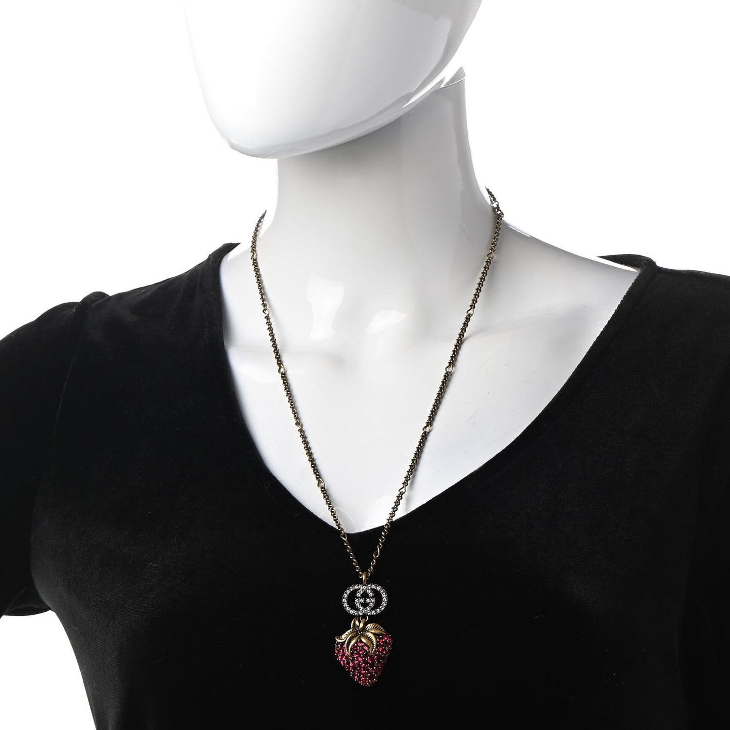 Crystal Embellished Strawberry Necklace Red Aged Gold