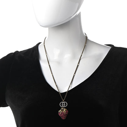Gucci Crystal Embellished Strawberry Necklace Red Aged Gold 2 of 10