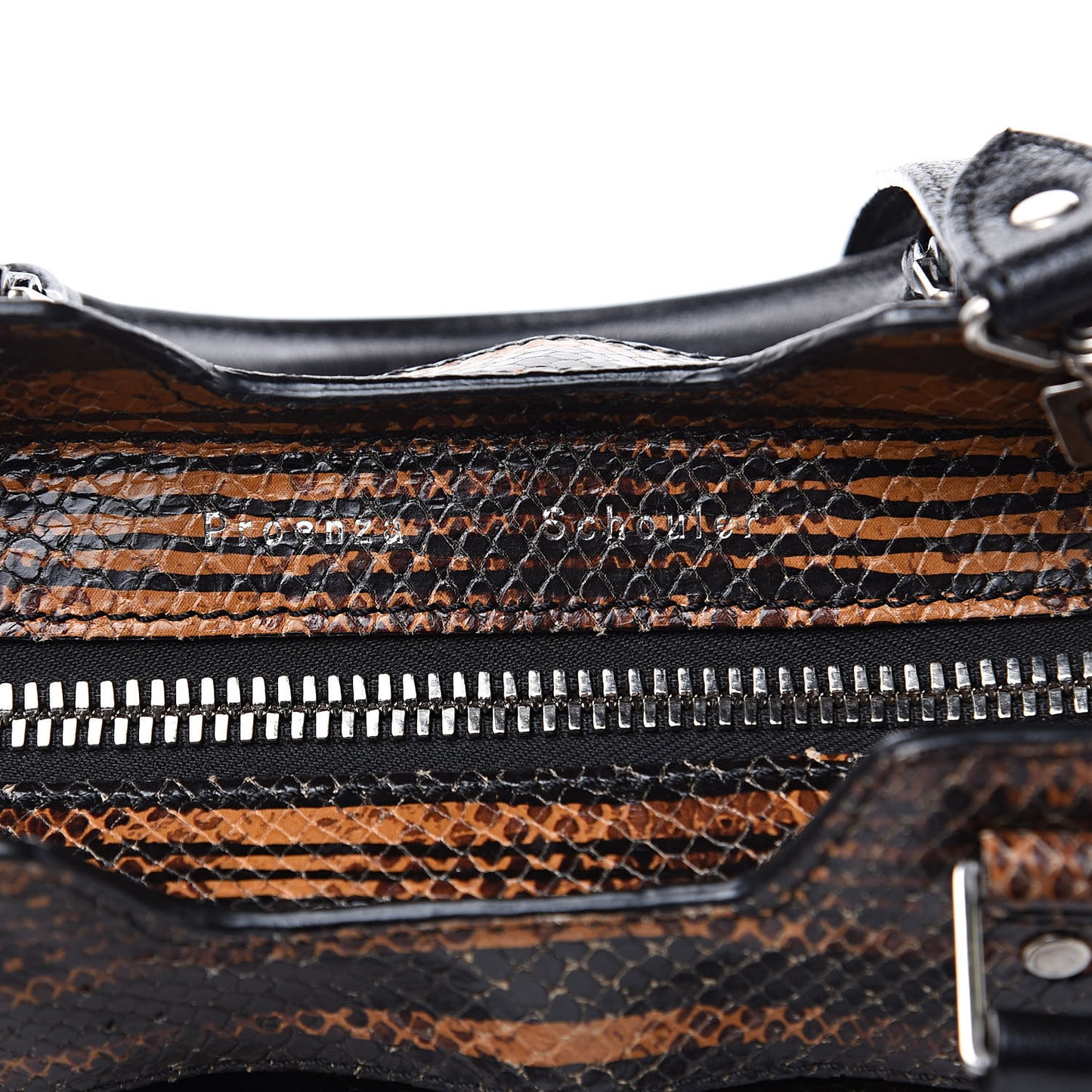 Striped Snake Calfskin Embossed Small PS13 Satchel Orange Black