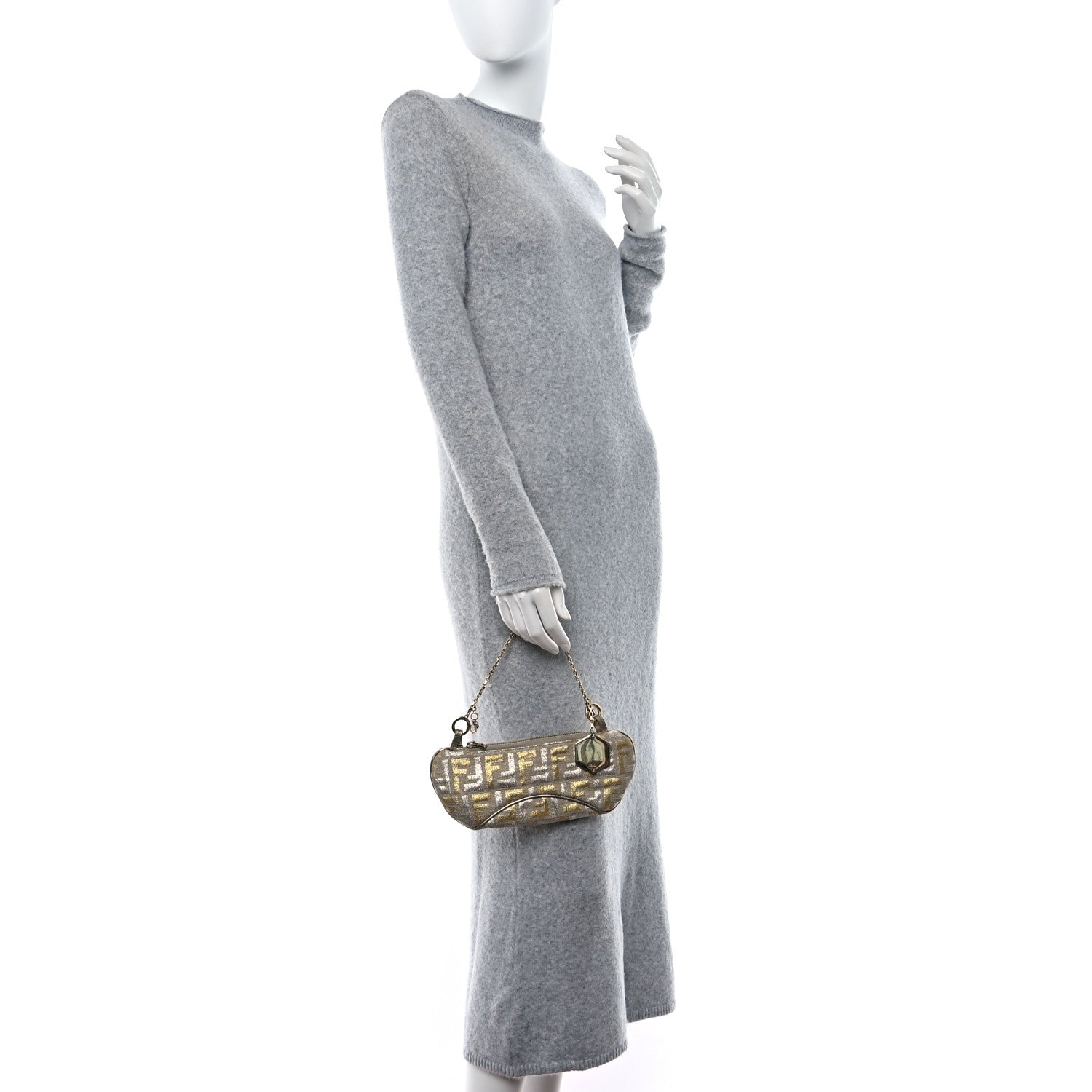 Fendi Metallic Zucca Mini Pochette Oro Argento 3 of 10