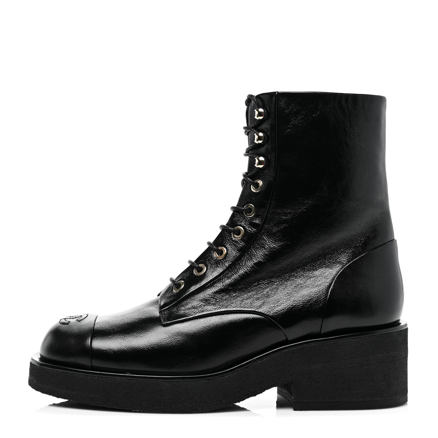 Chanel Calfskin Cap Toe Combat Boots 39 Black 1 of 7