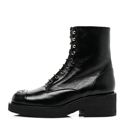 Chanel Calfskin Cap Toe Combat Boots 39 Black 1 of 7