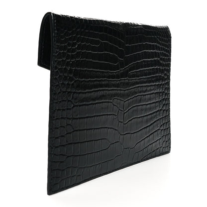 Saint Laurent Calfskin Crocodile Embossed Monogram Uptown Baby Pouch Black 2 of 6