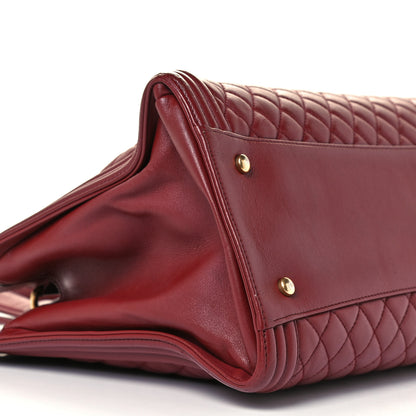 Chanel Lambskin Quilted Boy Shopping Tote Dark Red 9 of 10