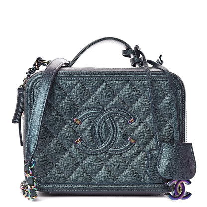 Chanel Iridescent Caviar Quilted Medium CC Filigree Vanity Case Dark Turquoise 1 of 11